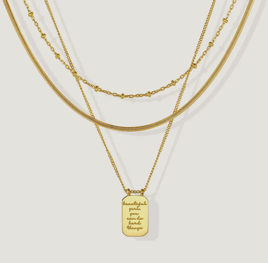 Beautiful Girl You Can Do Hard Things layered necklace by Mantra