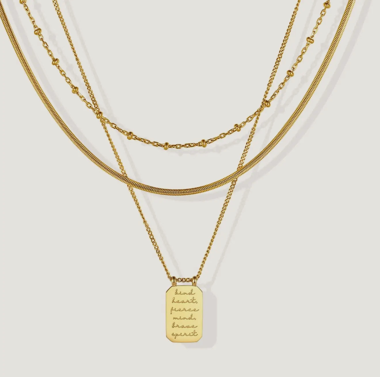 Kind Heart, Fierce Mind, Brave Spirit layered necklace by Mantra