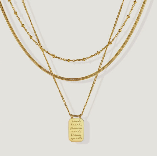 Kind Heart, Fierce Mind, Brave Spirit layered necklace by Mantra